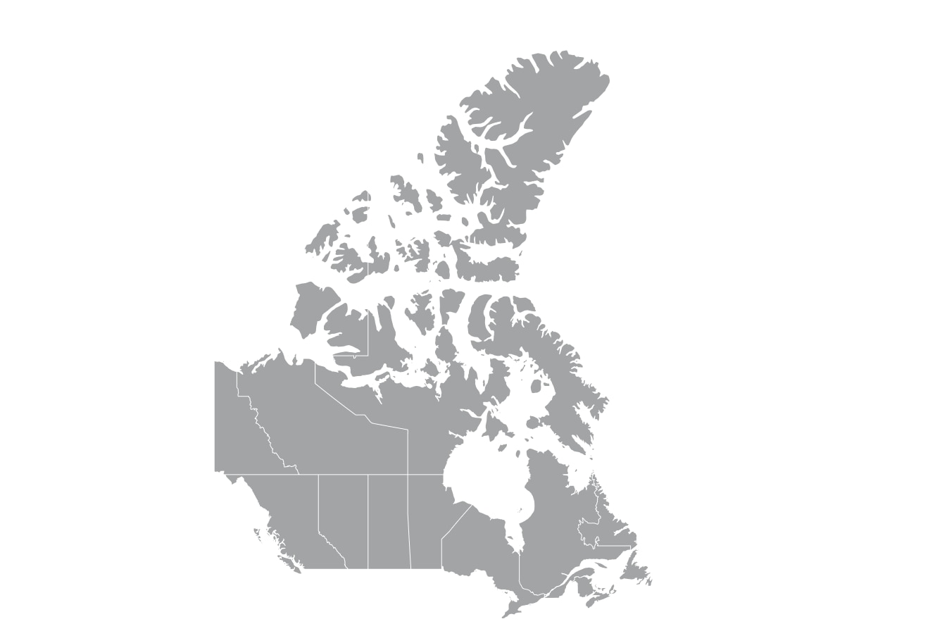A grayscale map of Canada