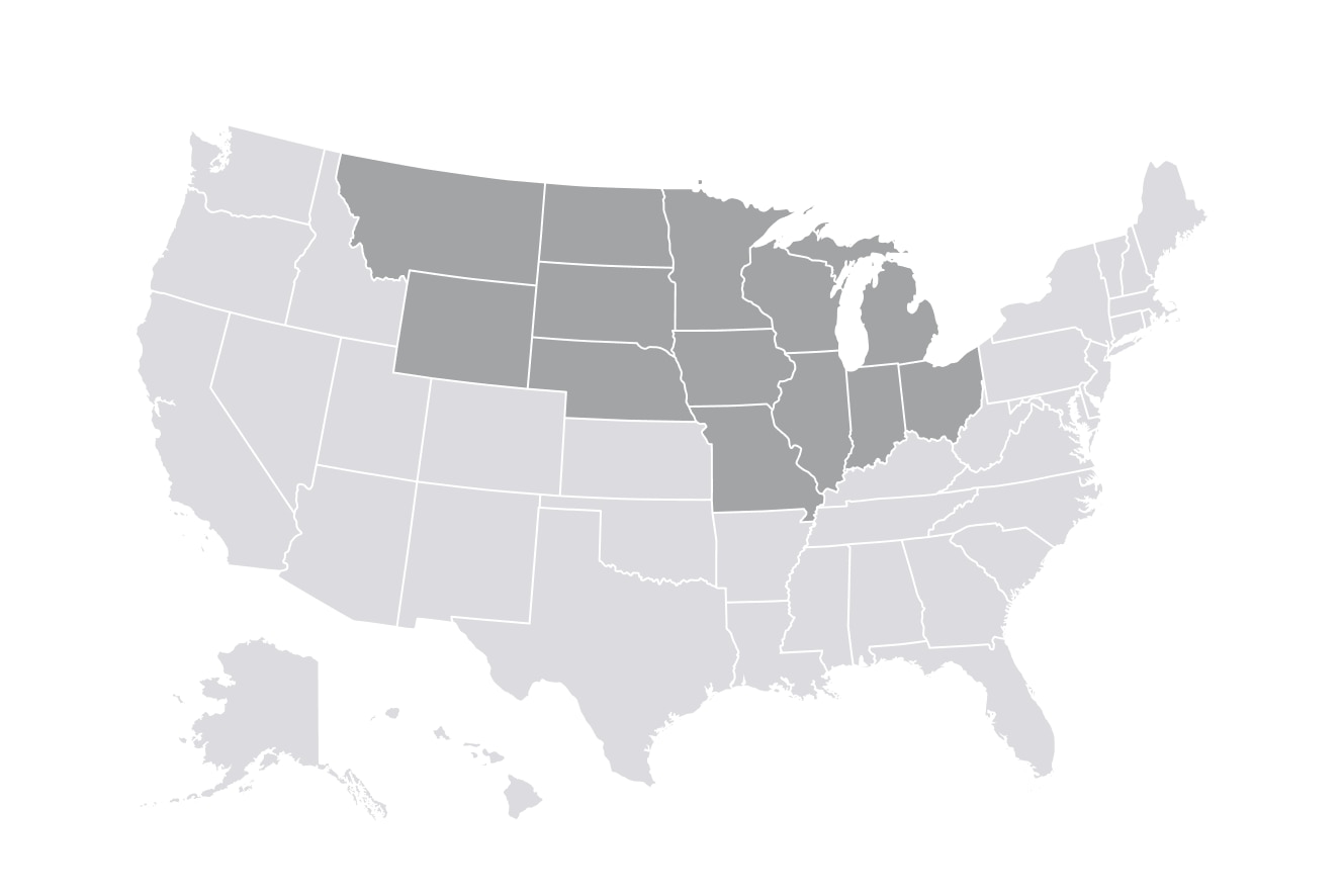 A grayscale map of the Midwest