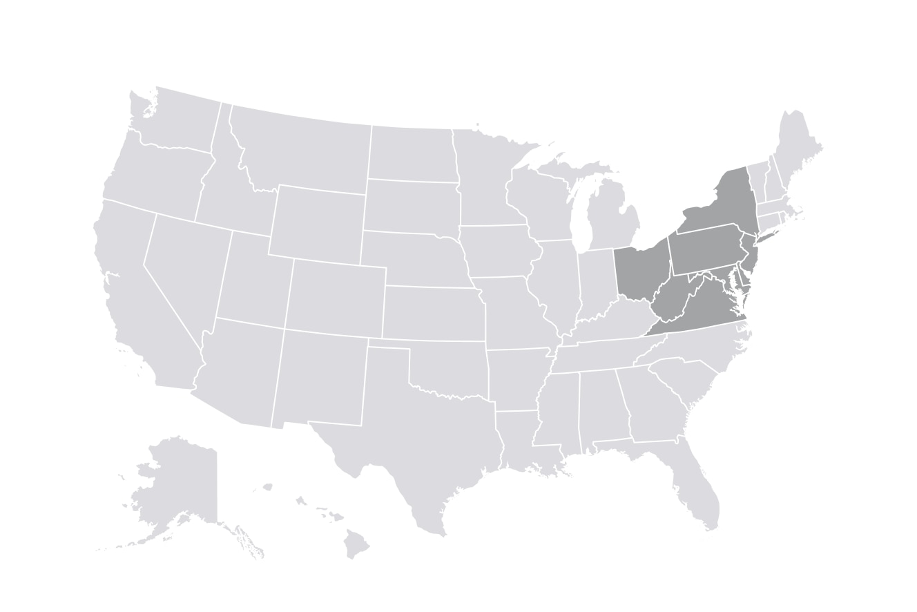 A grayscale map of the Northeast