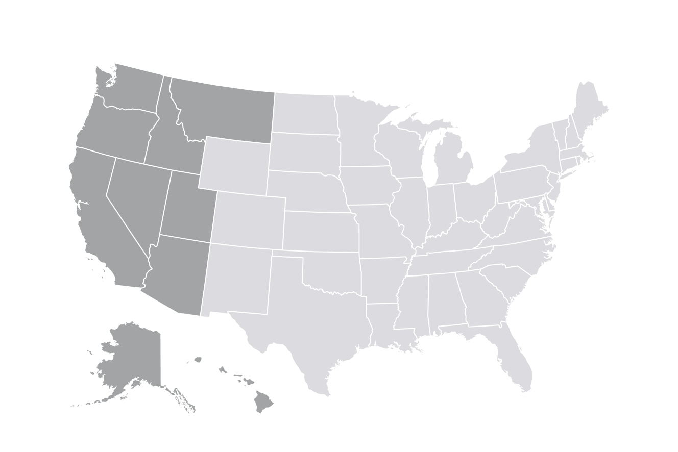 A grayscale map of the West Coast