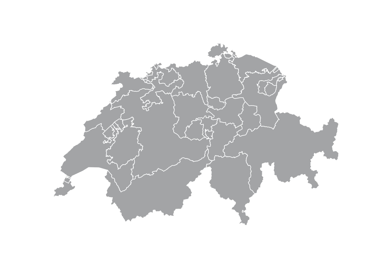 Map of Switzerland showing internal cantonal boundaries.