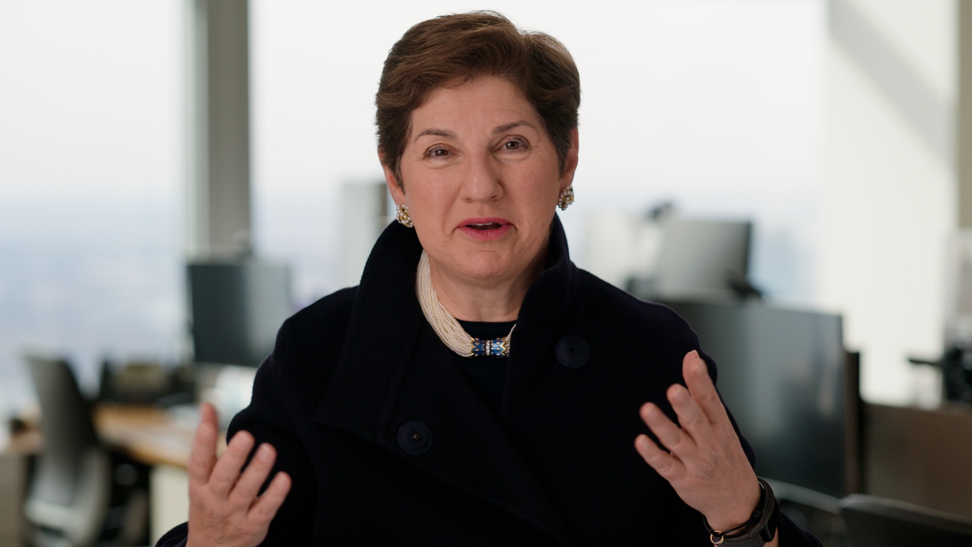 Sharmin Mossavar-Rahmani talking to the camera