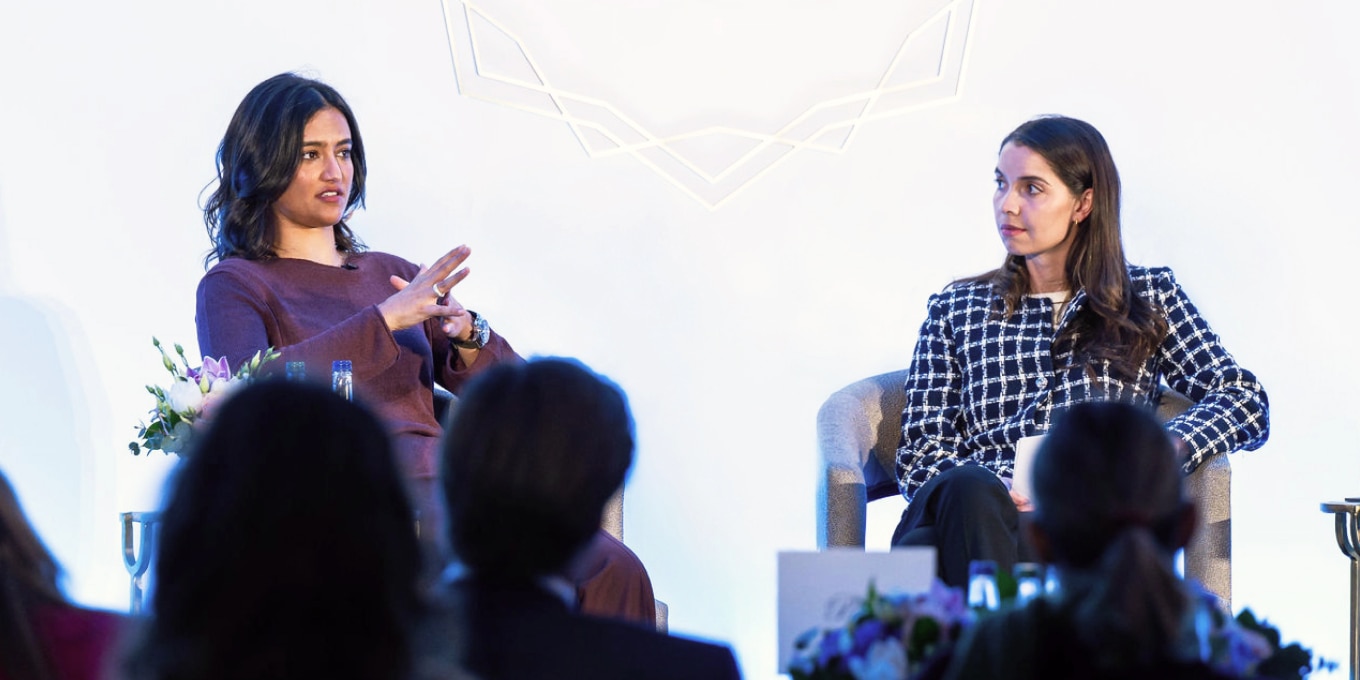 From left to right: Reema Juffali, Saudi Arabia’s first female professional racing driver; Lucy Da Gama Campos, executive director, Apex Family Office, Goldman Sachs