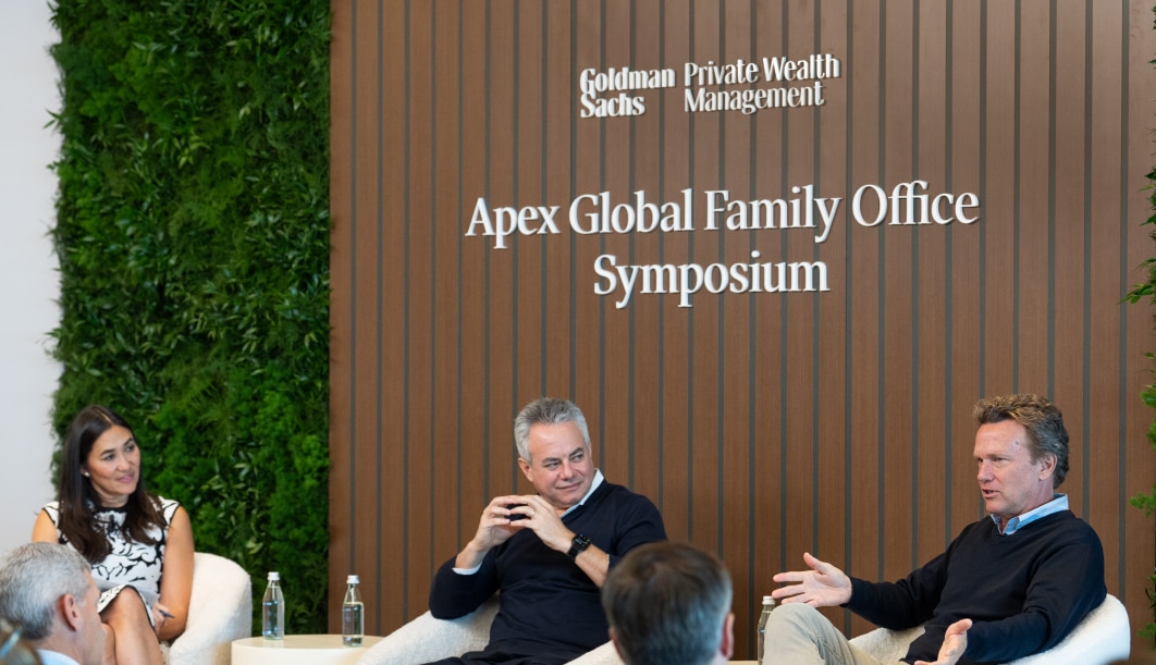 Kristin Olson, Global Head, Alternatives for Wealth, Goldman Sachs Asset & Wealth Management; Darren Cohen, Co-Head & Chief Investment Officer, Growth Equity, Goldman Sachs Asset Management; and Hans Swildens, Partner, External Investing Group, Goldman Sachs Asset Management at Apex Symposium 2026