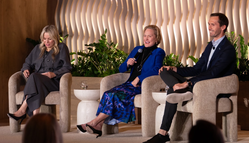 Sara Naison-Tarajano, Lesa France Kennedy, and Ben Kennedy speaking at the 2025 Family Founders Forum.