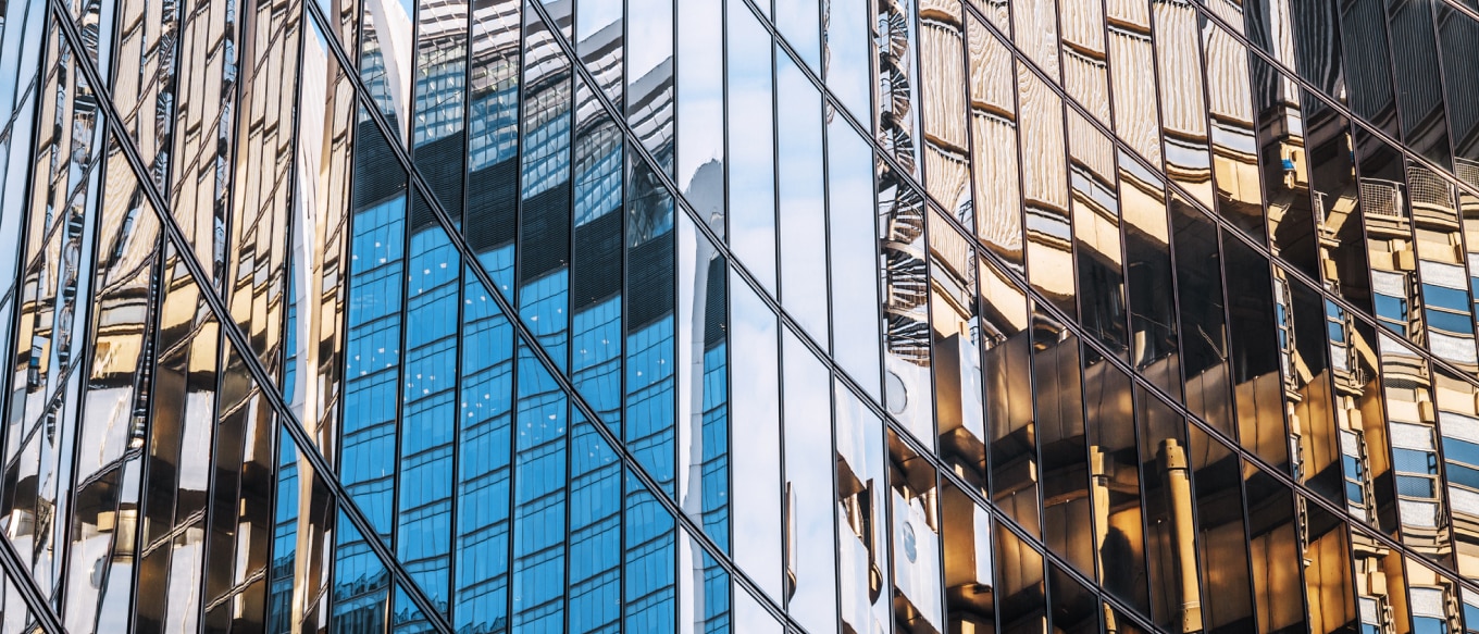 Complex reflections in glass buildings