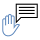 An icon of an open hand facing forward, outlined in blue, symbolizing stop, assistance, or interaction.