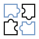 An icon depicting four puzzle pieces outlined in blue and black.