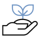 An icon depicting a sprouting plant with two leaves outlined in blue.