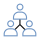 An icon depicting three people connected in a triangular formation, outlined in blue and black