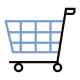 An icon depicting a shopping basket outlined in blue and black