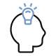 An icon depicting a person with a lightbulb above their head outlined in blue.