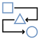 An icon depicting a square, triangle, and circle outlined in blue.
